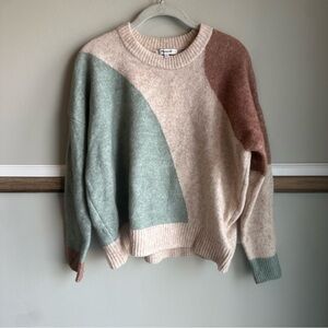 Madewell Cedarbrook Colorblock Wool Camel Sweater Crewneck Tan Green